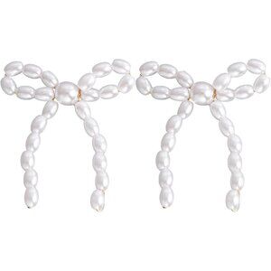 Women's White Earrings Long Tassel Chain Drop Earrings Trendy Small Bow Sparkly